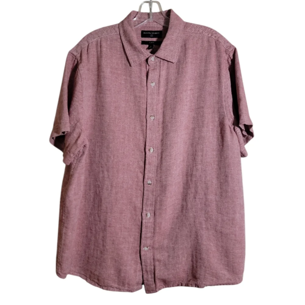 Banana Republic men's linen cotton shirt large red white chevron slim fit